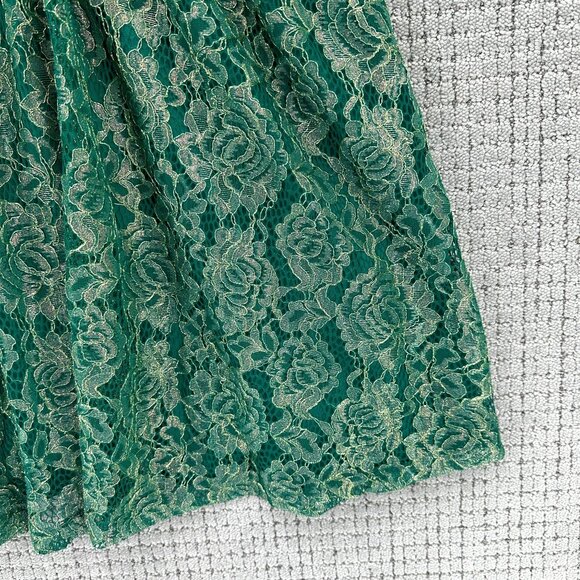 Lulus Mini Dress Womens Size Large Green Metallic Lace Skater Sleeveless - Picture 5 of 11